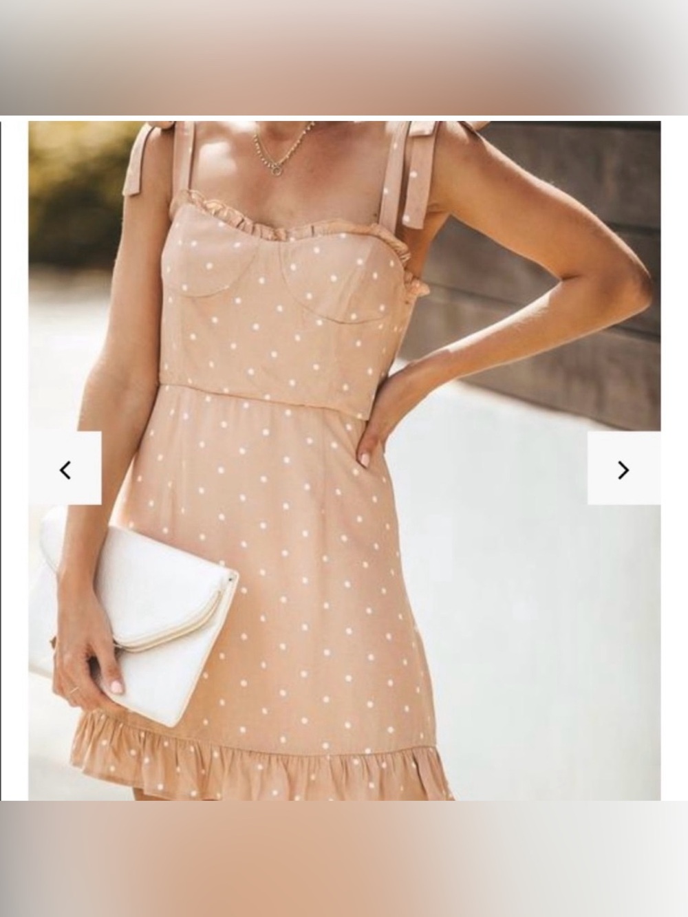 Olivaceous - Beige Polka Dot Ruffle Mini Dress MEDIUM